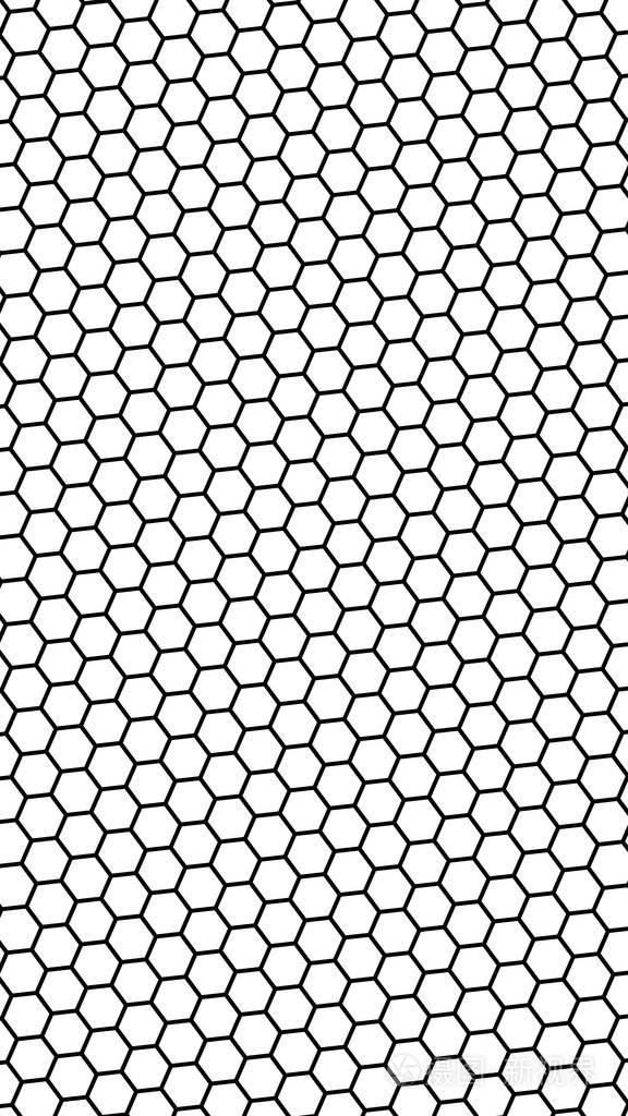 白底黑蜂窝.多边形上的透视图看起来像蜂巢.等轴测几何.垂直图像方向.