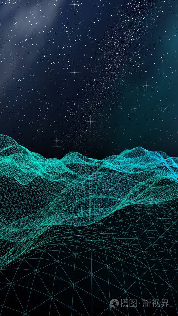 黑暗背景下的抽象景观.网络空间网格.高科技网络.外层空间.垂直方向.