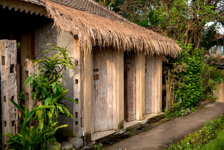 印尼传统茅草屋顶建筑图片