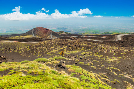 西西里的领域从意大利西西里岛埃特纳火山顶部俯瞰全景照片