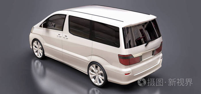 白色小型载客车光滑灰色背景上的三维插图3d渲染