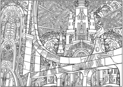 古老的 大门 强调 建筑学 禅绕画 着色 王国 童话 概述照片