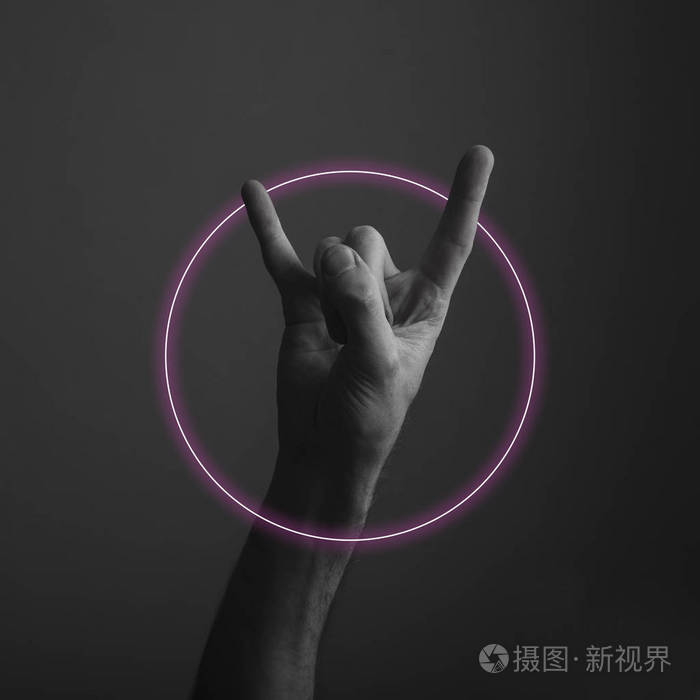 男性魔鬼角摇滚手势抽象霓虹灯发光