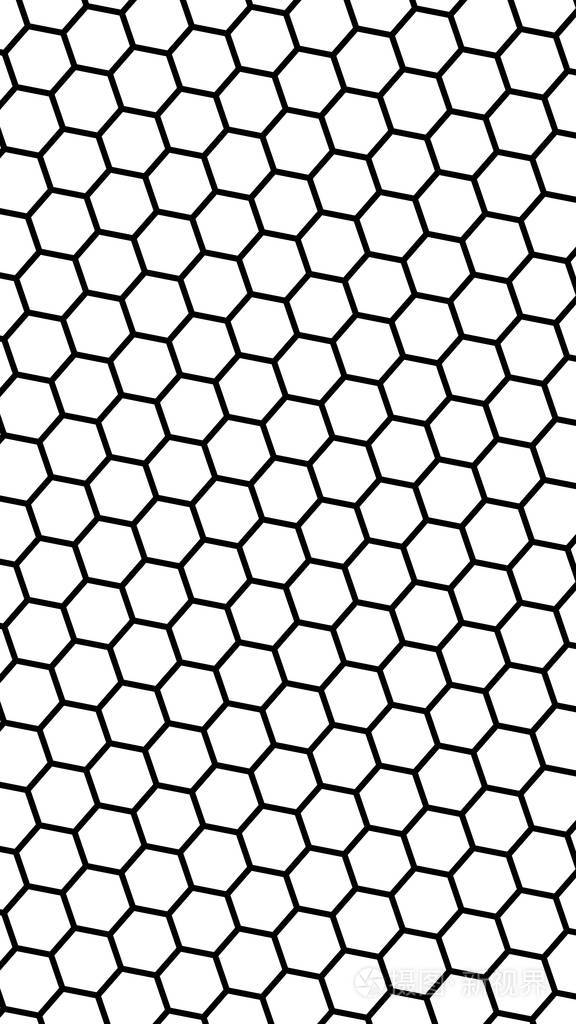 白底黑蜂窝多边形上的透视图看起来像蜂巢等轴测几何垂直图像方向三维