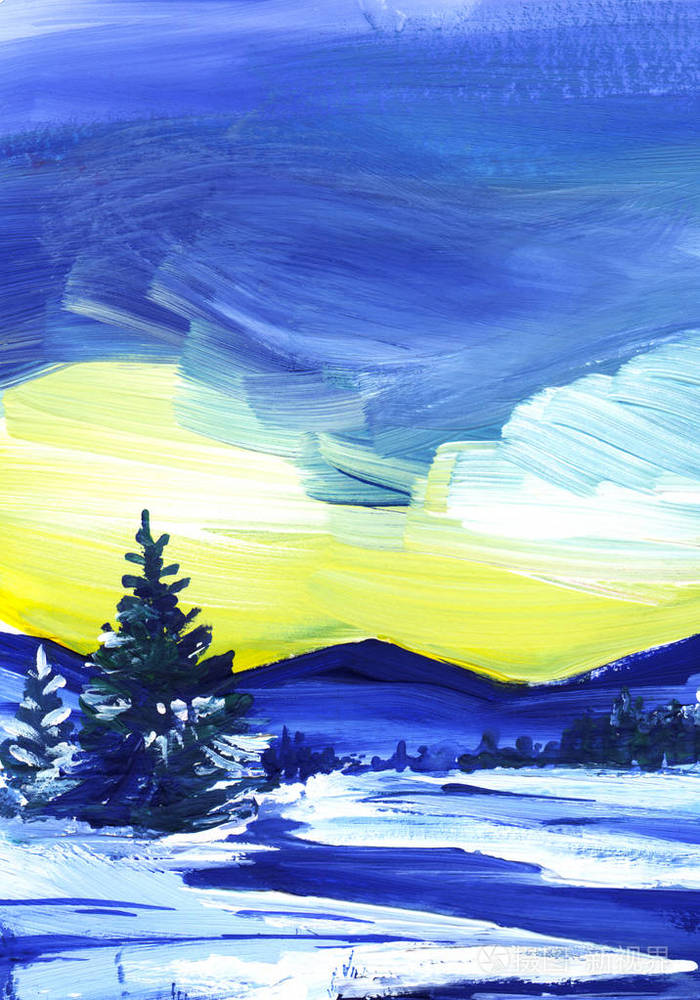 抽象背景蓝天白云纸上绘画手绘插图的质感