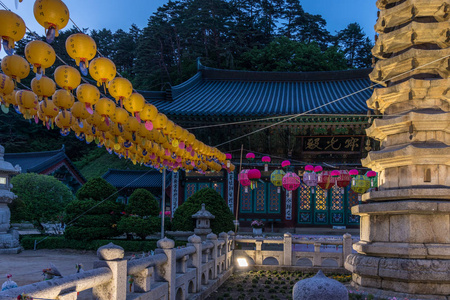 平昌县韩国佛教的卧龙沙寺在节日期间庆祝佛祖生日.