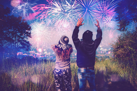 在新年的山上.泰国,背景,新年,庆祝,烟花照片