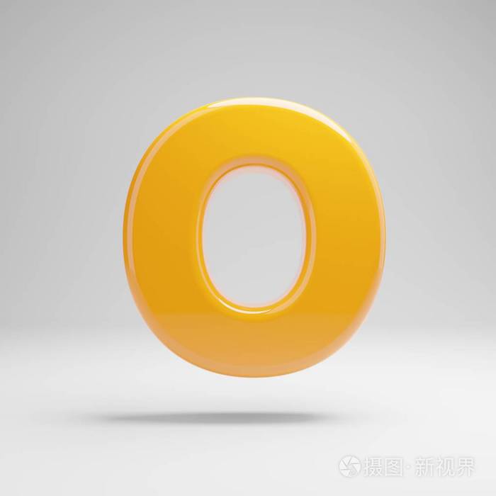 白色背景上孤立的有光泽的黄色大写字母o