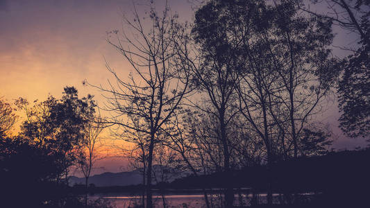 傍晚日出的河流橙色天空景观图片