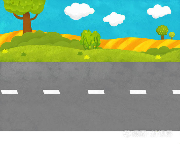 卡通场景与道路附近的农民田插图儿童