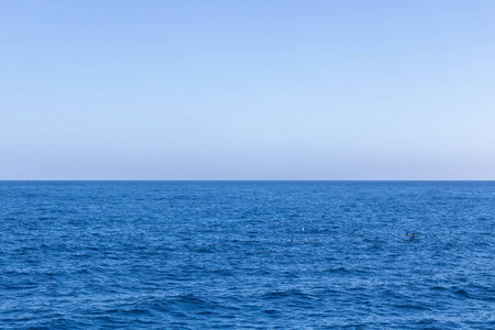 海景,海平线和几乎清澈的深蓝色天空照片