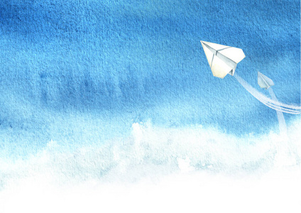 蓝天纸飞机图片