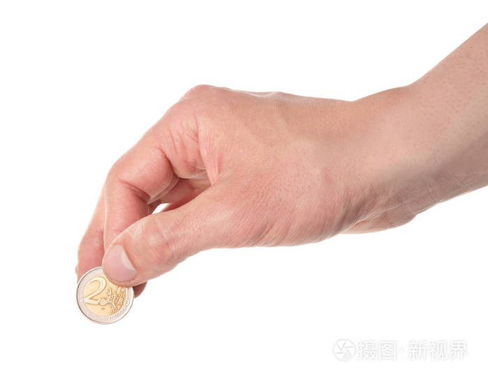 一个白人手里拿着硬币
