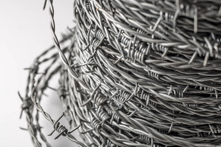 形成线圈的带刺铁丝的螺纹照片