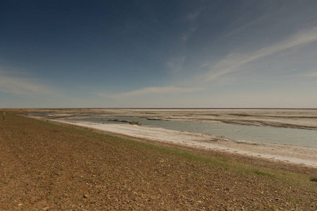 地球危机夏季咸海干涸,盐碱化,地球水危机和气候变化概念照片