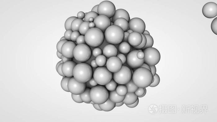 在大白球周围的空间中对许多小球进行三维渲染.互动的概念.