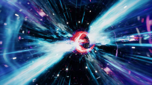 时空隧道穿过一个虫洞,穿越充满数百万恒星和星云的时空.