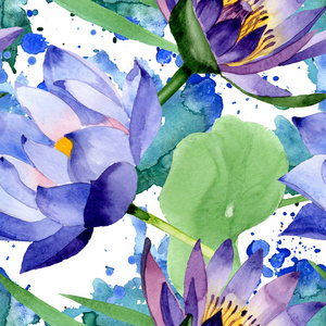 蓝色莲花植物花水彩背景插图集框边装饰广场