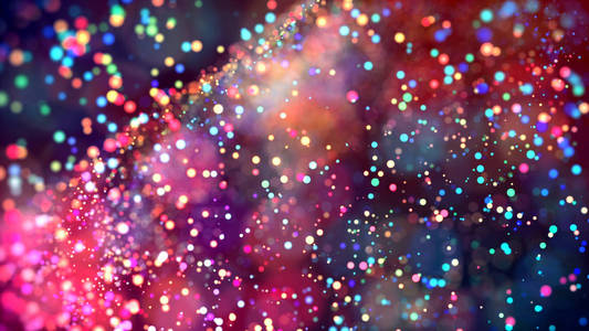 空气的节日空气中五颜六色的粒子云在景深的黑暗背景下像是闪闪发光.