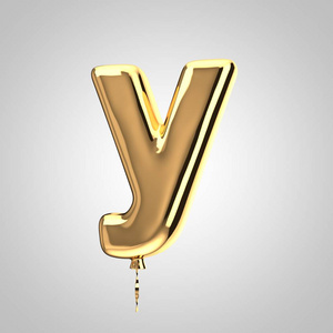 闪亮金属金气球字母y小写独立于白色背景上照片