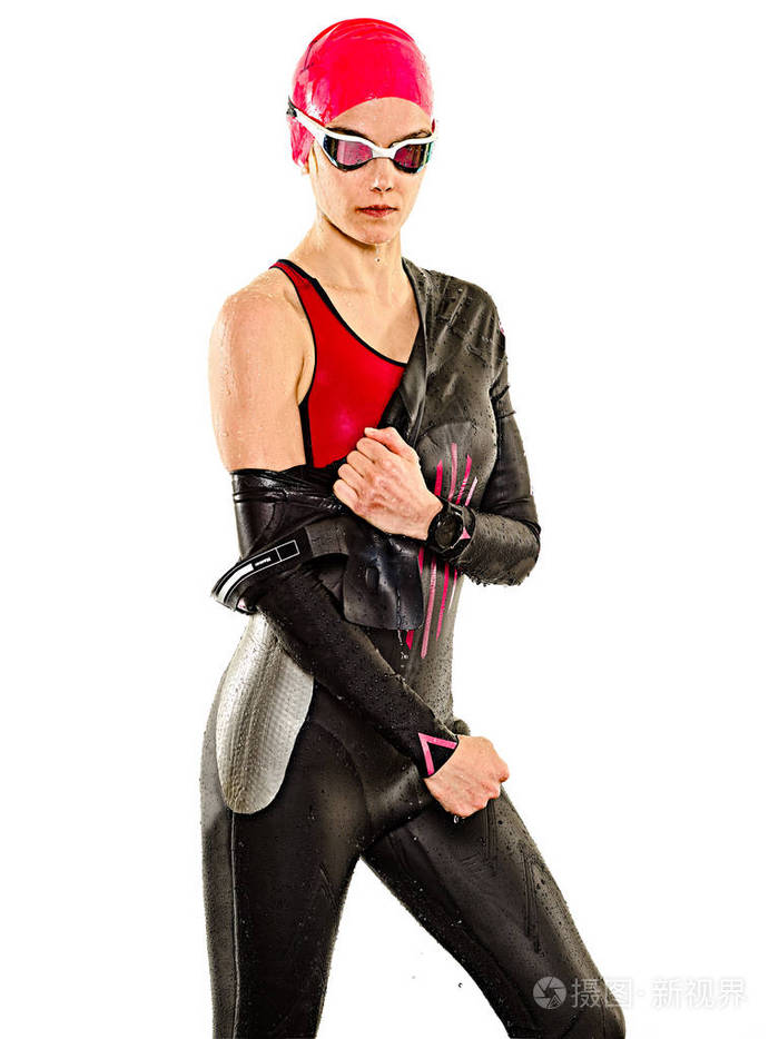 女子铁人三项铁人游泳泳衣隔离白色背景