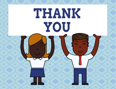 概念是指在承认礼物或服务时使用的礼貌表达两个微笑的人双手举着大的