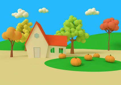 田园风光如画,收获卡通.3d渲染.照片