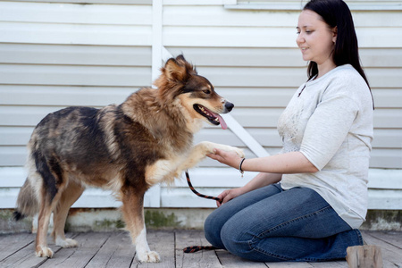 狗和主人坐着图片