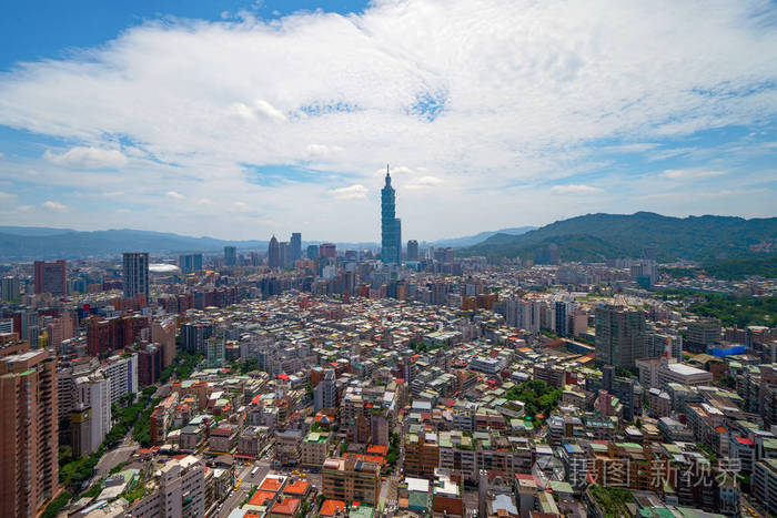 台湾台北市区鸟瞰图金融区和b