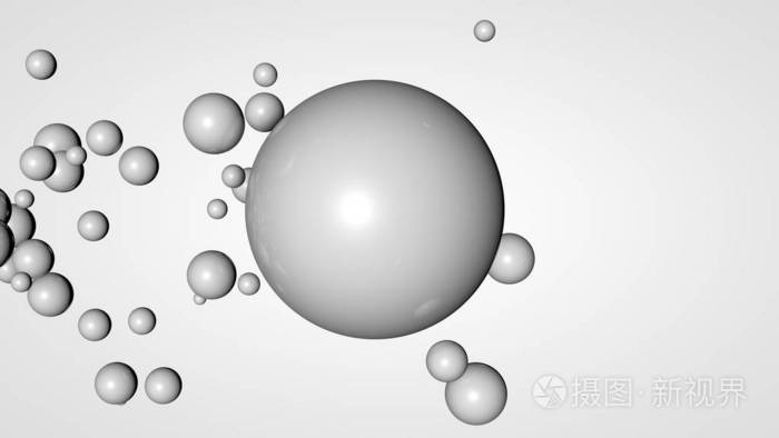 在大白球周围的空间中对许多小球进行三维渲染。互动的概念。背景为未来主义抽象构图。图像隔离在白色背景上。