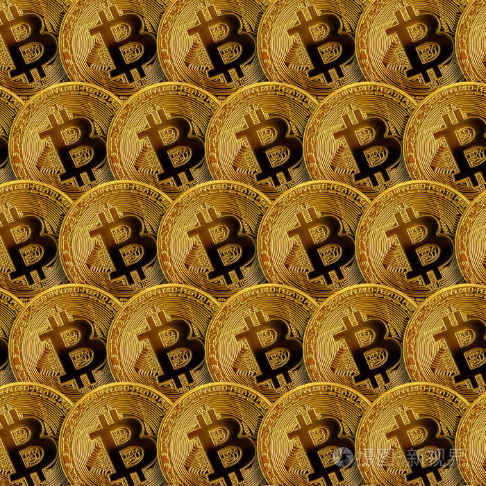 许多黄金比特币的图案加密货币挖掘概念