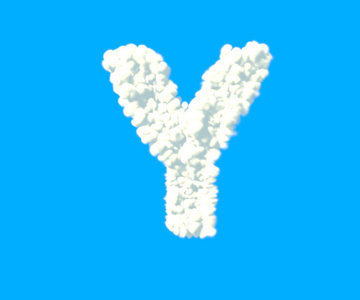 在白色的云字母表云创意字母表,白色云彩字母y孤立在天空背景-三维