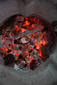 传统的烧炭陶土制食物炉图片