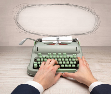 周围有涂鸦的老式打字机插画