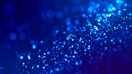 灯光矩阵蓝色背景上的发光蓝色粒子悬挂在空中,呈现明亮的节日气氛