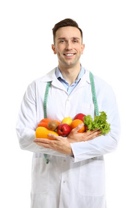 白色背景男性营养师肖像图片