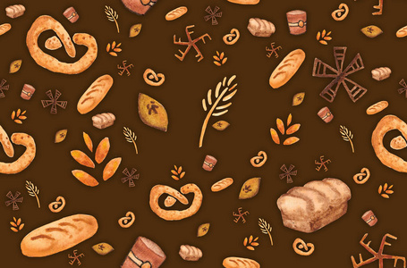 烘焙产品,烘焙印刷品.糕点无缝图案.可爱的厨房背景照片