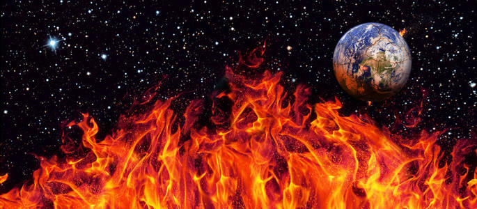 世界末日全景图,地球被太阳爆炸摧毁.时间结束了.科幻艺术.