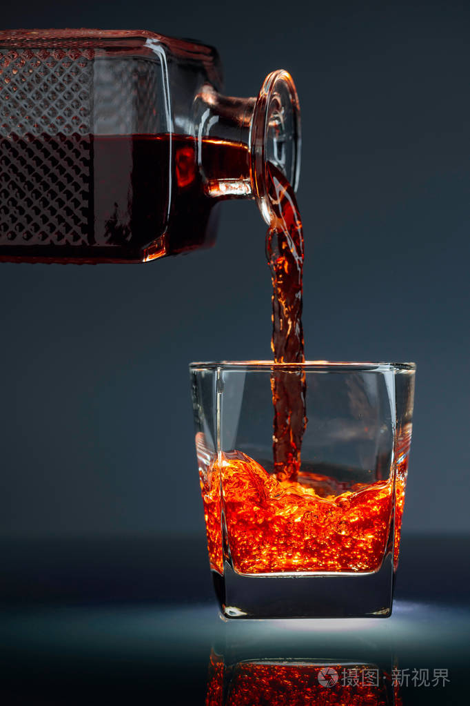 从酒瓶里倒进玻璃杯里的酒精饮料