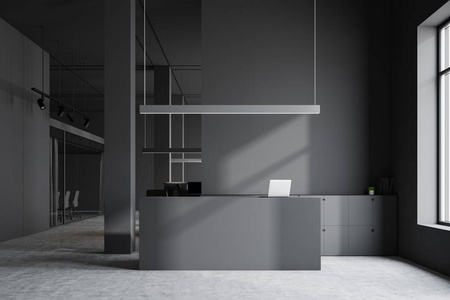 办公室内部灰色接待台照片