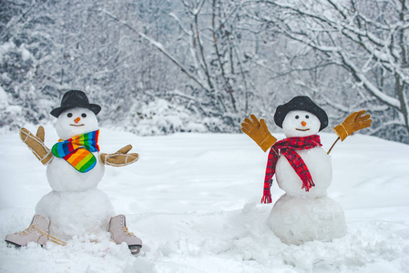 冬天的雪景和雪人元素图片