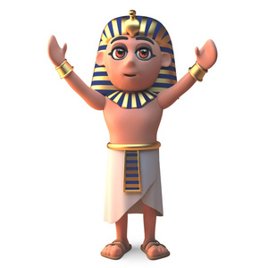 古埃及法老图坦卡蒙举起双臂,3d插图照片