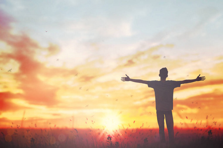 男性自信赋权使命手臂勇气自然阳光概念力量智慧照片