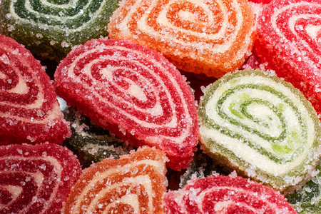 彩色果酱片特写,背景或纹理照片