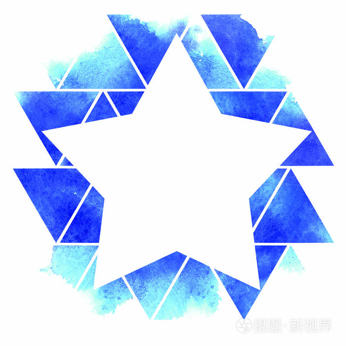 白色背景上蓝色阴影的彩色三角形,为文本创建了一个星形的形状.