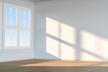 清洁室和窗户的阳光,三维渲染.照片