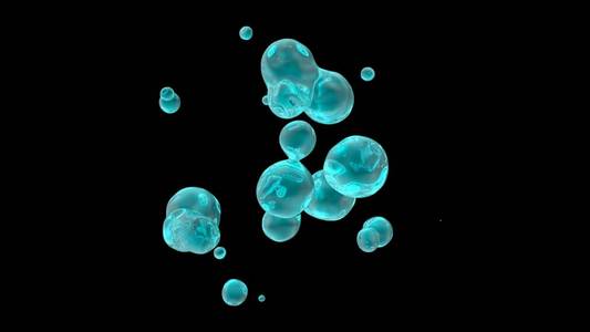在一个孤立的黑色背景上的零重力水滴的三维渲染在太空中图像是未来派