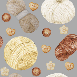 灰底针织用手绘毛线球集照片