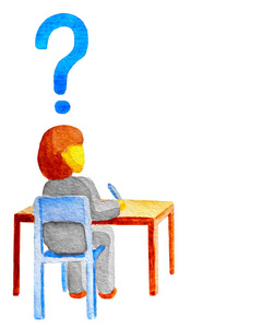 女学生正在寻找你的问题的答案白色背景孤立,水彩画平面风格照片