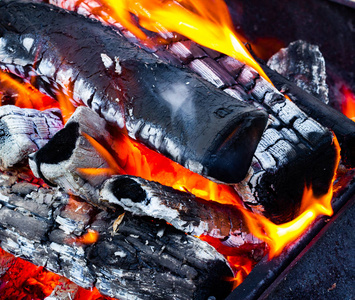 在敞开的壁炉里点火.照片